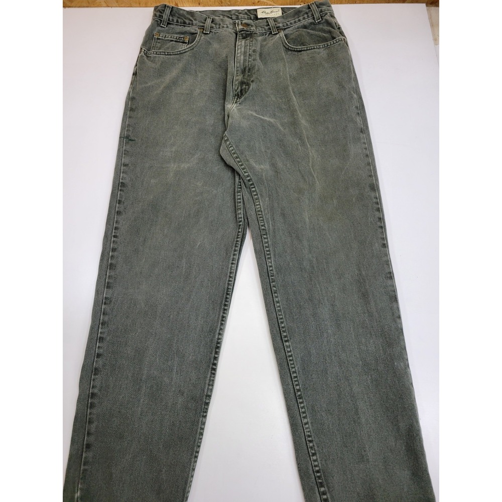 Vintage Eddie Bauer Jeans Mens 38x32 Green Gray Relaxed Fit USA Made 100% Cotton